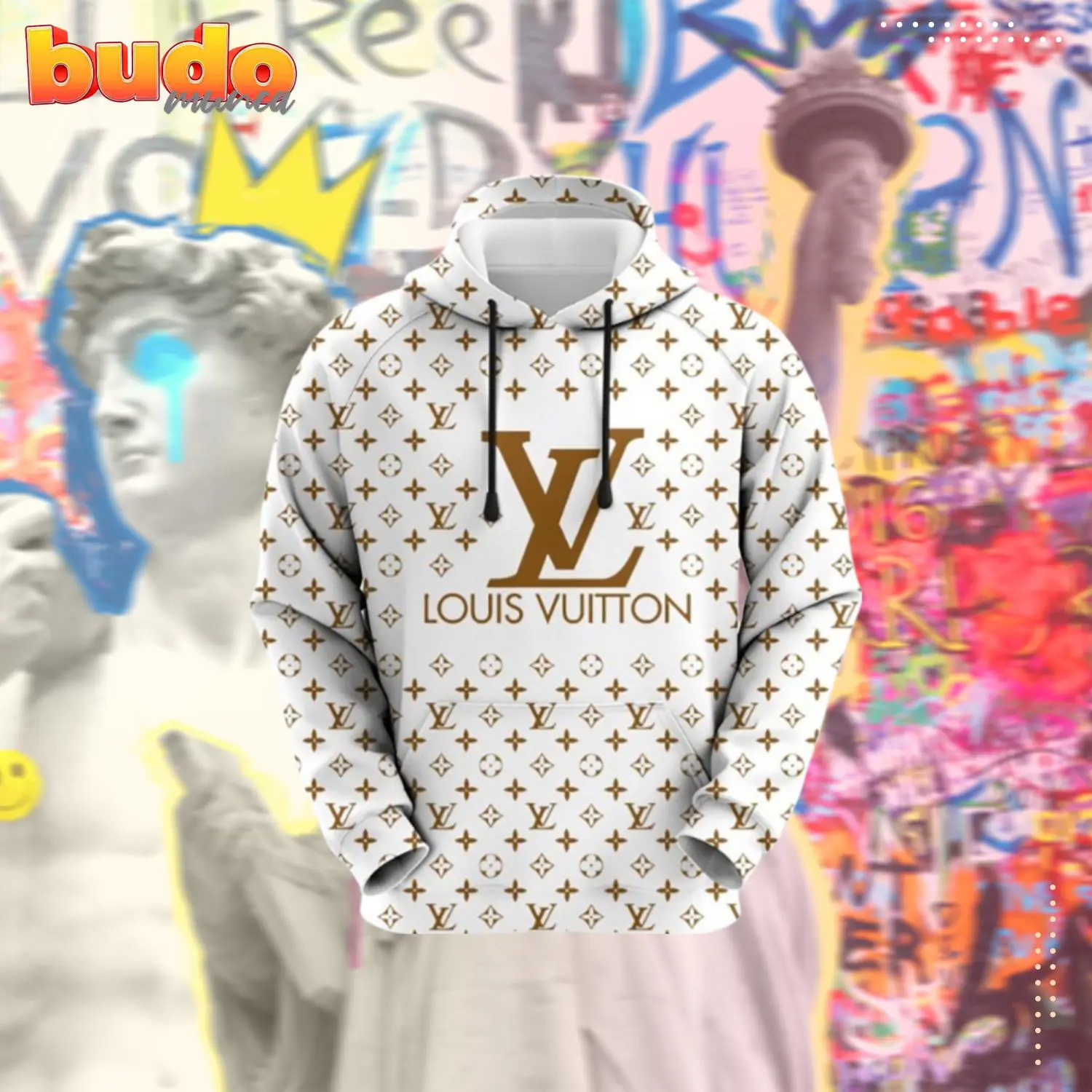 Louis vuitton brown white unisex hoodie for men women luxury brand lv clothing clothes outfit - hot new